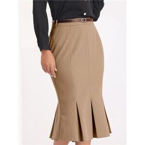 Women's Elegant Formal Skirt with Belt Brown